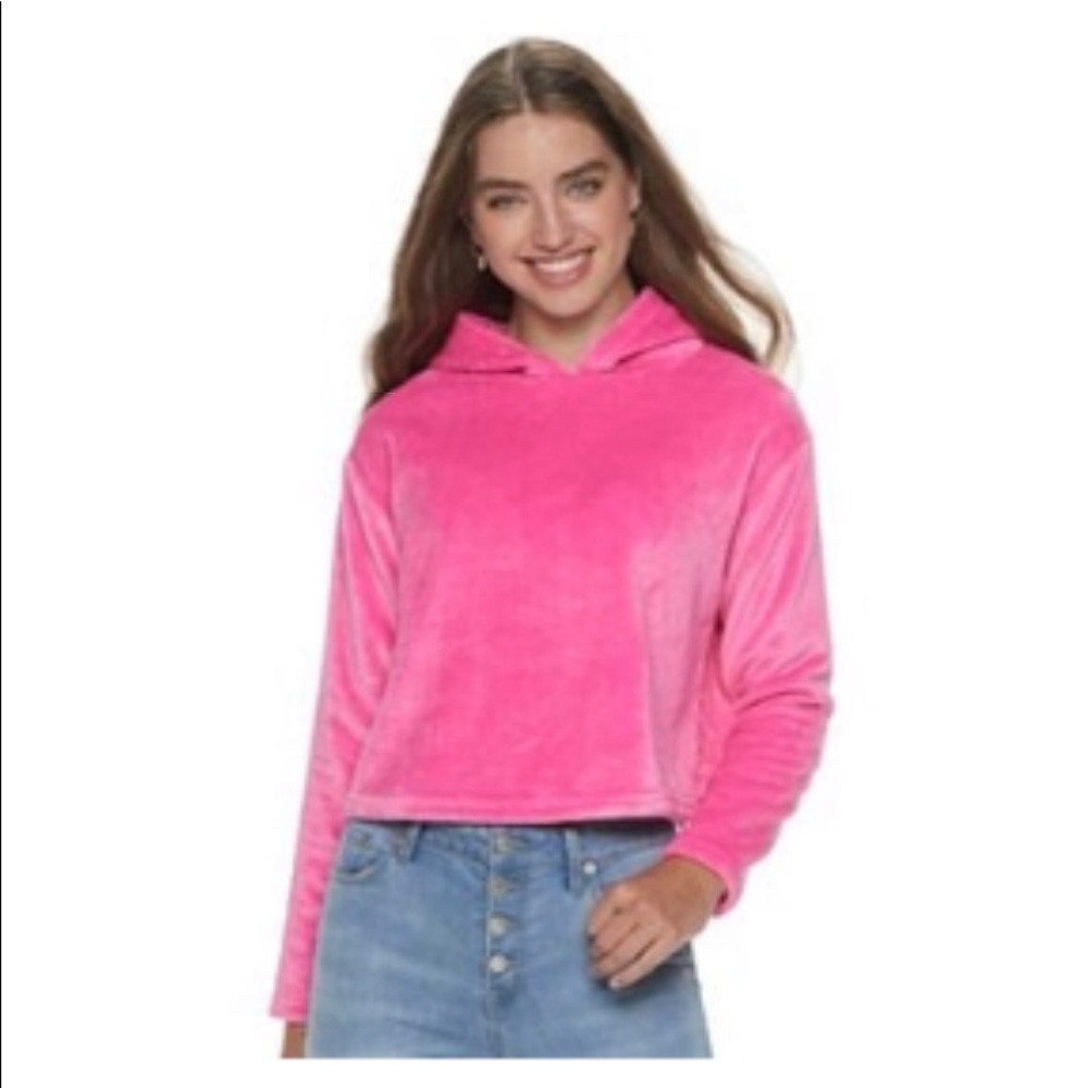 NWT hot pink cropped minky hoodie